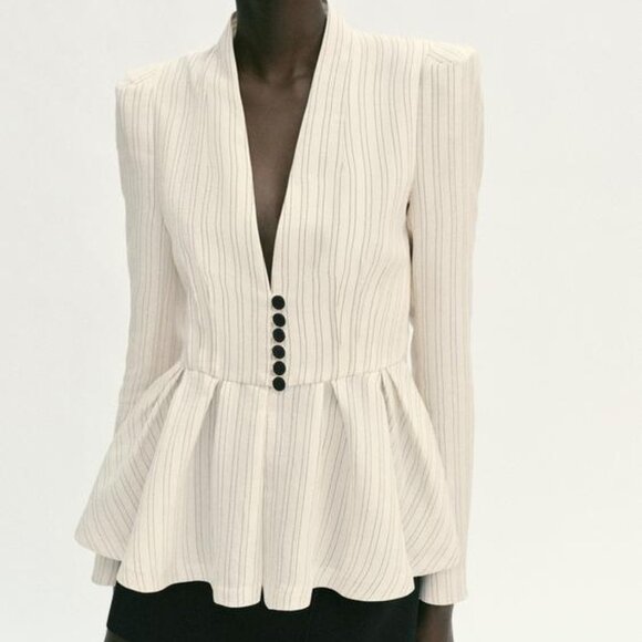 ZARA STRIPED PEPLUM BLAZER - Picture 5 of 11